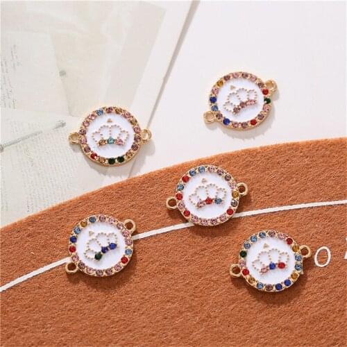Julie Wang 10PCS Enamel Crown Connector Rhinestone Crystal Round Alloy Bracelet Pendant Jewelry Making Metal Accessory