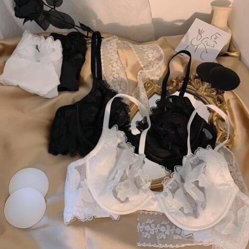 Sexy Lingerie Women Underwear Set Floral Embroidery Translucent Bra Set Ladies Temptation White Black Dress Bra and Brief Sets