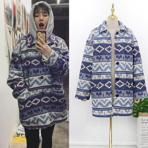 Kpop 4Minute Kim Hyun A 2021 Jacquard single-breasted lapel hoodies ladies winter streetwear woolen warm sweatshirts women coats