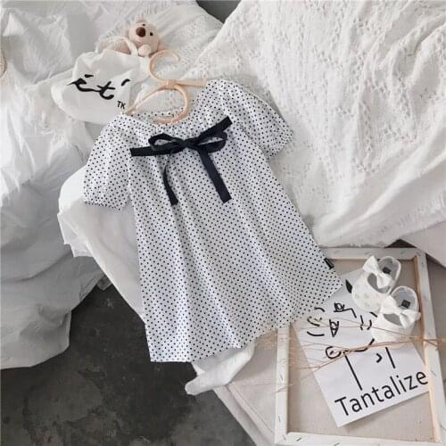 Gooporson Summer Toddler Girls Dots Short Sleeve Princess Dresses Fashion Little Children Costume Bow Tie Clothes Vestidos