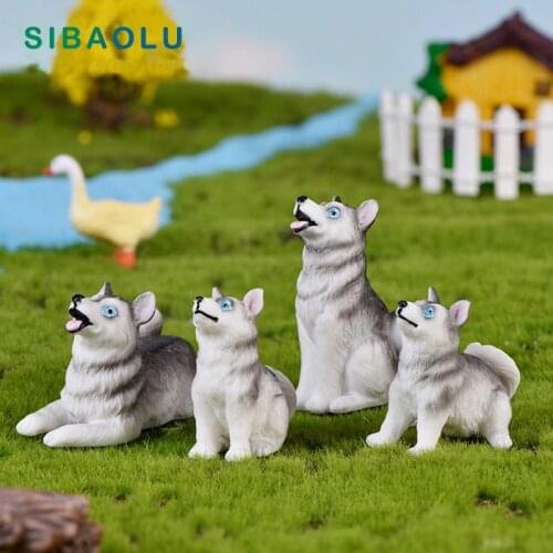 Husky small wolf dog figurine animal Model Bonsai home decor miniature fairy garden decoration accessories modern statue figure