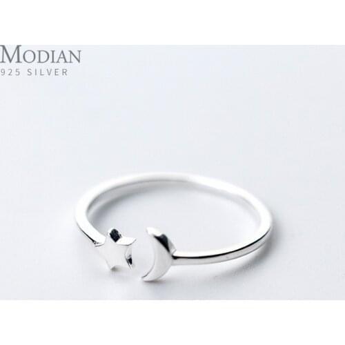 Modian Minimalist Star Moon Open Adjustable Finger Ring for Women 925 Sterling Silver Simple Ring Fashion Fine Jewelry Gift