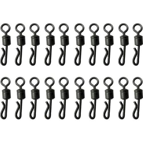 20pcs Black Rolling Quick Change Swivels Carp Rigs Long Body Q-shaped Swing Snap Connector Carp Fishing Accessories