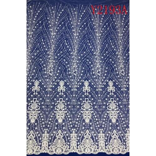 New Beaded Embroidery Lace For Wedding Dress Fabric, Nigerian Textile African Trimming Lace 5Yards/ lot