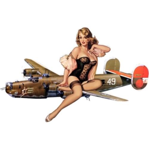 Fuzhen Boutique Decals Exterior Accessories AIRPLANE Sexy PIN UP GIRL JDM Creative Car Stickers Waterproof Bumper Decal PVC 13cm