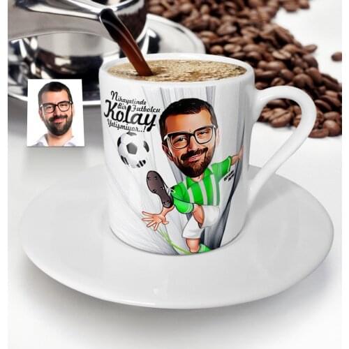 Personalized Mr Football Player Green White Cartoon Turkish coffee Cup-1