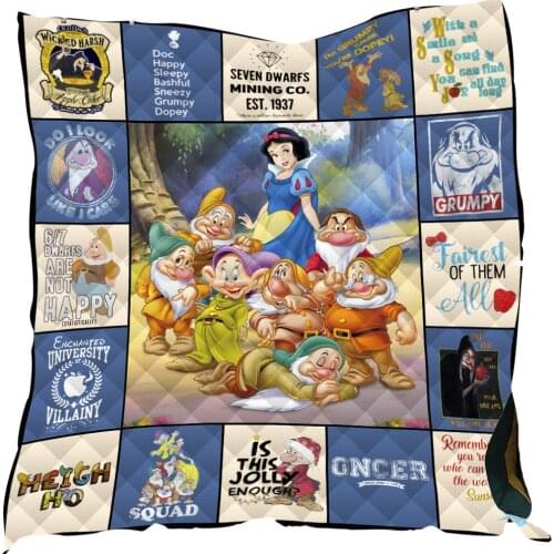 Disney Snow White Seven Dwarfs Quilt Beauty and the Beast Creative Throw Blankets Mat Picnic Outing for Whole Family Washable