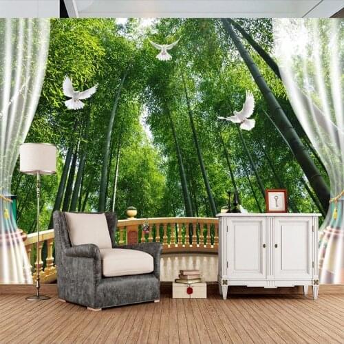 Custom Photo Wallpaper 3D Space Bamboo Forest Waterproof Self-adhesive Mural Sticker Living Room Bedroom Background Wall Decor