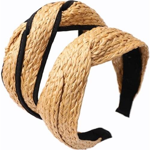 All-match Simple Straw Braids Headband Top Knot for Girls Hair Accessories Wide Twisted Hairbands for Women Fashion Headdress
