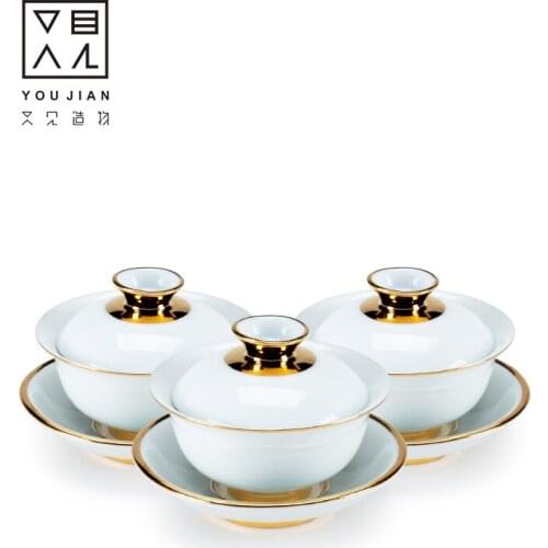 Dehua white porcelain Gongfu tea covered bowl teacup handmade tea teacup Chinese Kung fu cup drinking utensils