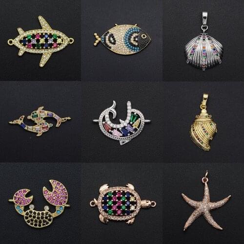 Fabulous Diy CZ Dolphin Charms Wholesale Starfish Necklace Pendant Turtle Crab Zircon Connector For Fish Shell Jewelry Making