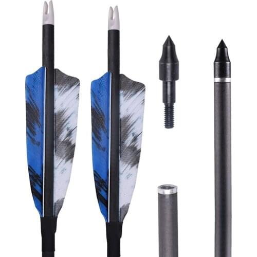 Replaceable Screw-In Archery 32 Inches Carbon Fiber Hunting/Aiming Arrows 4 Inches Blue And White Camouflage Real Feathers