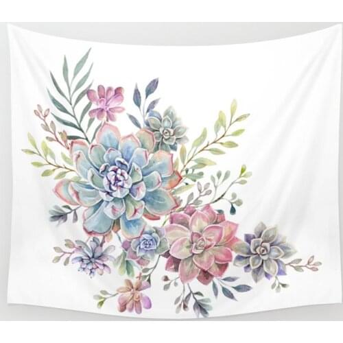 Succulent Watercolor Tapestry Plant Wall Hanging Room Carpet Bedspread Beach Mat Tapestries Art Home Accessories