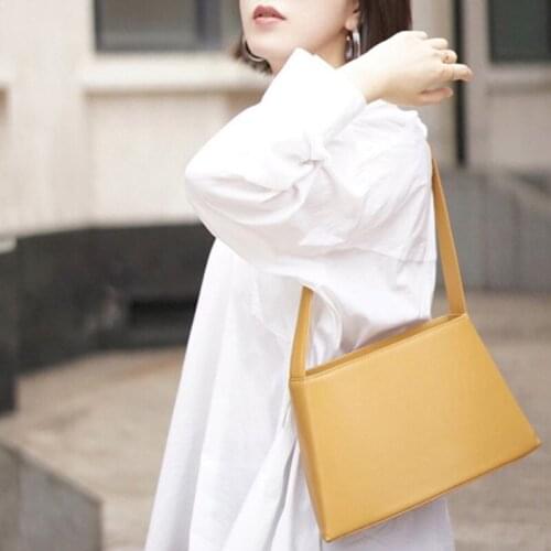 Handbag 2020 Women Fashion Armpit Bag Genuine Leather Tote Handbags Office Ladies Solid Simple Flap Bags Single Shoulder Bag
