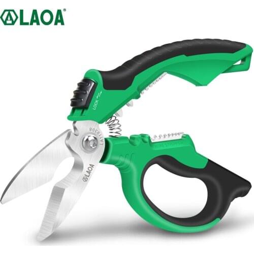 LAOA 8" Heavy Duty Electrician Scissors Cable Cutter Wire Stripper Curved Stainless Shearing Tools with Labor-saving Springs