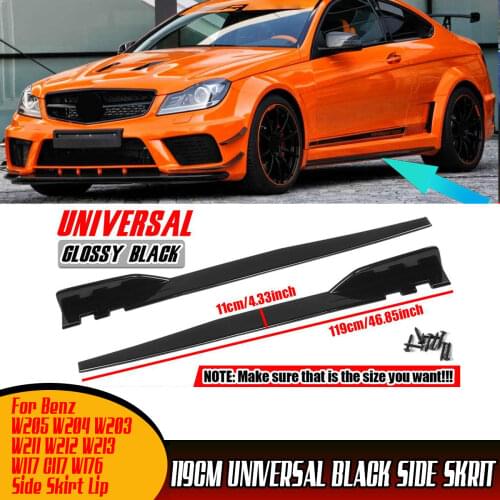 Glossy Black Universal Car Side Skirts Extension Splitters For Benz W205 W204 W203 W211 W212 W213 W117 C117 W176 Side Skirt Lip