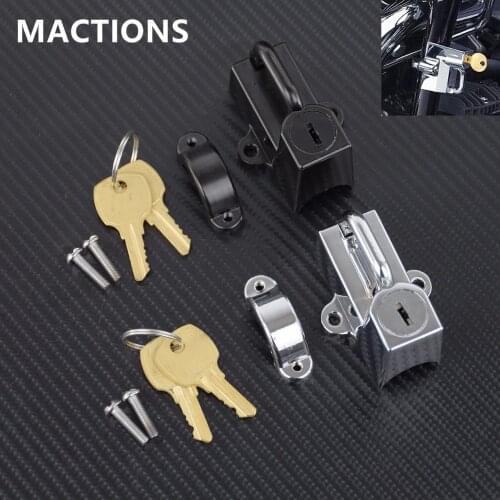 Motorcycle Universal 7/8" 22mm Handlebar Mount Helmet Lock With 2 Keys Black/Chrome For Harley Dyna Softail Touring For Kawasaki