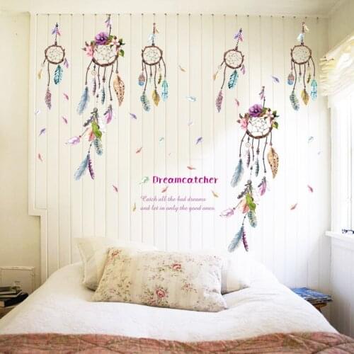 Wind Chime Wall Sticker Feather Dream Catchers Bedroom Living Room Girls Vinyl Decorative Sticker Home Decor PVC Decals Mural
