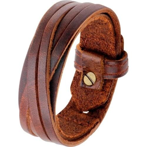 Punk Vintage Leather Bracelet Bangle For Men Handmade Leathers Wristband Steampunk Motorcycle Jewelry Male Bracelets