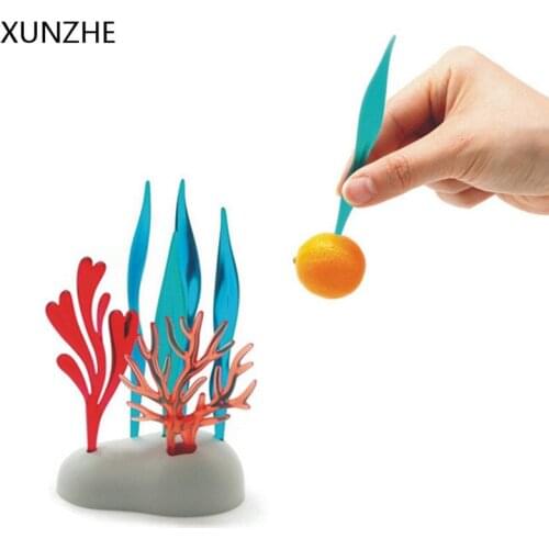XUNZHE 6PC/Ste Creative Coral Fruit Fork Aquatic Plant Dessert Stick Cupcake Signature Decoration Kitchen Restaurant Accessories
