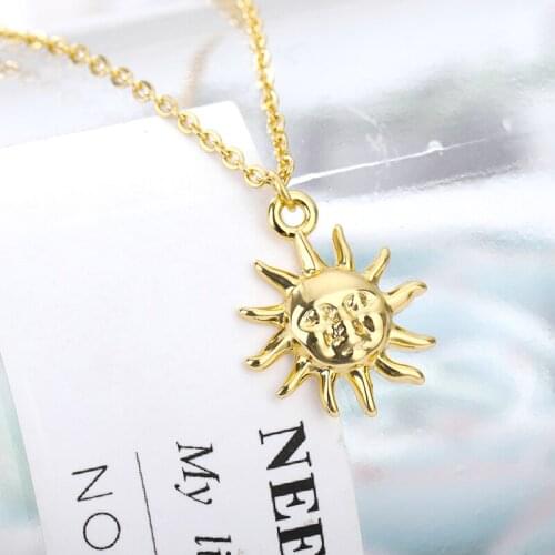 Gold Smiling Sun Pendant Necklace Stainless Steel Goth Choker Collar Chain Vintage Jewelry Gift Harajuku Necklaces For Women