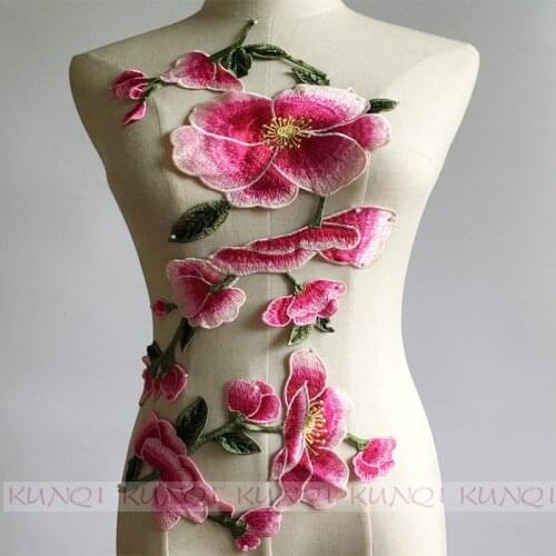 1 Set 37.5*30cm Large Peony Flower Embroidery / Applique Water-soluble Patch Hand Sewn on Cloth,Clothes Accessory DIY