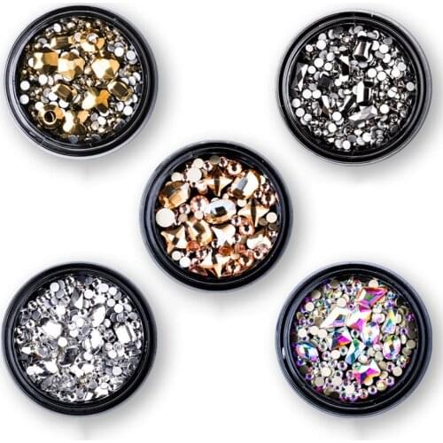 1 Box Mixed 3D Rhinestones Nail Art Decorations Crystal Gems Jewelry Gold Shiny Stones Charm Glass Manicure Accessories