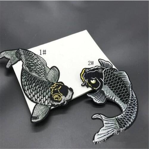1pc Carp embroidery Iron on national wind clothing decorative Hot fix Lace patch T-shirt modified stickers BJ0202