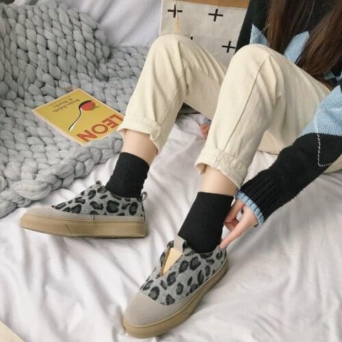 2020 Winter Boat Shoes Flat New Joker Comfort Casual Plush Plus Shoes Women Leopard Simple High Quality Flat Shoe W36-60
