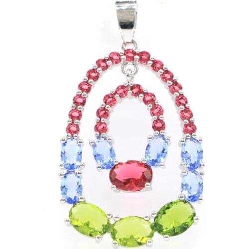 47x27mm Multi Color Created Garnet Peridot Violet Tanzanite For Women Dating Silver Pendant