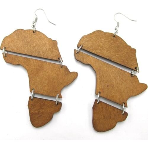 5pairs/lot African Map Link Wood Earrings can mixed light brown and black color