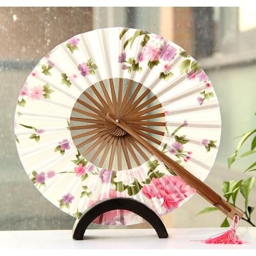 50pcs/lot Delicate Cherry Bloom Printing Folding Bamboo Fan Japanese Chinese Wedding Favors Pocket Fan Free Shipping ZA4256