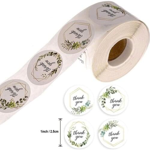 500pcs/roll Round Floral Thank You Stickers Scrapbooking For Package Seal Labels Custom Sticker Decoration Wedding Sticker