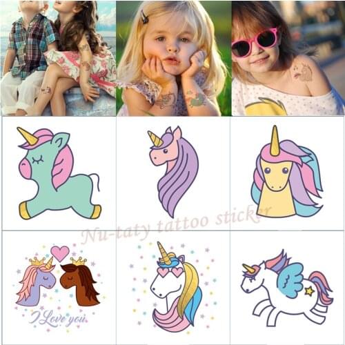 6pcs Cut Unicorn Temporary Tattoos for Children Kids Girls Rainbow Unicorn Birthday Party Favors Gift GlitterTattoos for Kids