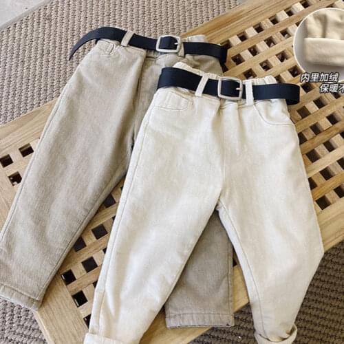 Girls plus velvet pants winter models wear beige thicker western baby childrens winter clothes daddy pants harem pants children