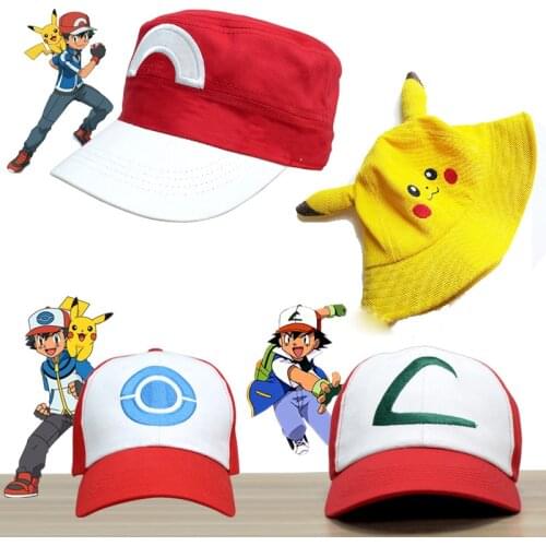 Kids Party Pokemoner Cosplay Baseball Cap Cartoon Pikachu Ash Ketchum Celebrity Inspired Hat Creative Birthday Gift for Children