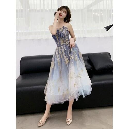 Shiny Sequined Starry Sky Evening Dress Elegant Strapless Lace UP A-Line Prom Gown Formal Party Dres