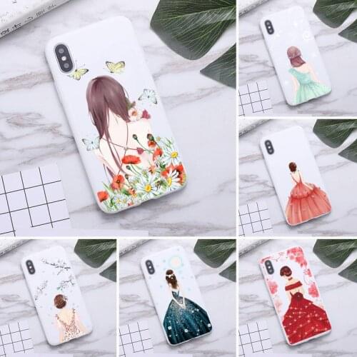 Luxury Fashion Travel Beautiful Girl Phone Case for iPhone 11 Pro Max X XR XS 8 7 6s Plus Candy white Silicone Cases