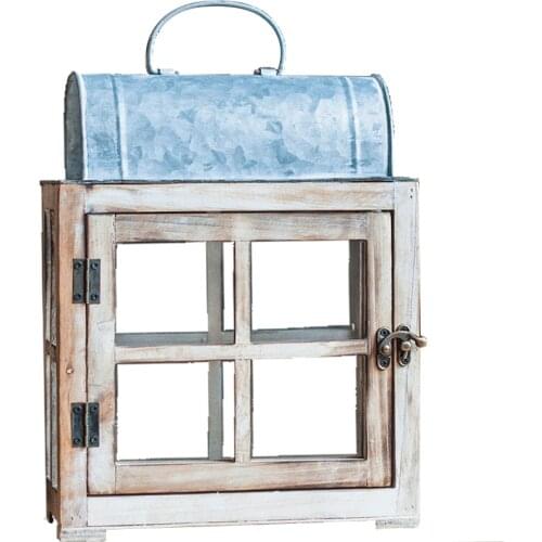 Wooden Lantern Glass Lantern Candlestick Decorative Art Decoration Garden Courtyard Retro Nostalgic Iron Art