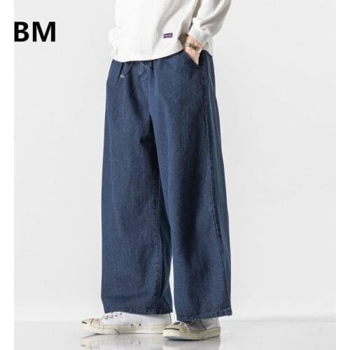 Japanese Streetwear Fashion Straight Jeans 2020 Loose Plus Size Wide Leg Pants Men Clothing Harajuku Casual Denim Pants Male