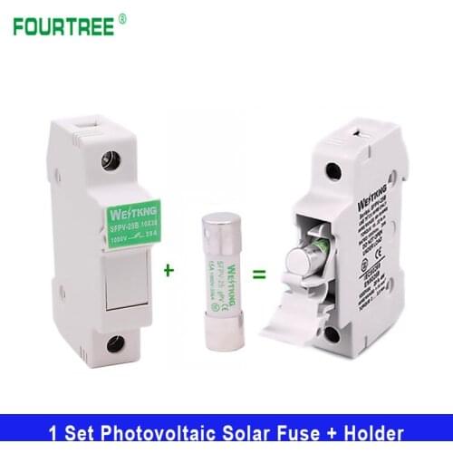 1Set Photovoltaic Solar Fuse Holder With 10*38mm DC 1000V 1A 3A 5A 10A 15A 20A 25A 32A For Combiner Box Solar System Protection