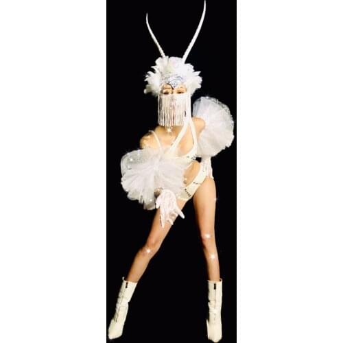 Gogo wear White dancer costume party girl singer women jazz stage show outfit