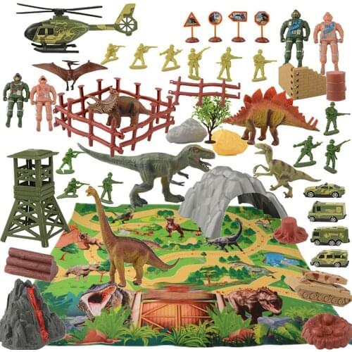 50pcs Dinosaur Toy Figure Playset Play Mat&Trees A Dino World Including T-Rex Activity Educational Realistic Dinosaur To Enter