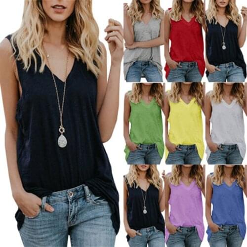 Summer Womens Medium Long Sleeve Large Sleeve Casual V-neck Sleeveless Vest T-shirt Loose Solid Color Dress Versatile