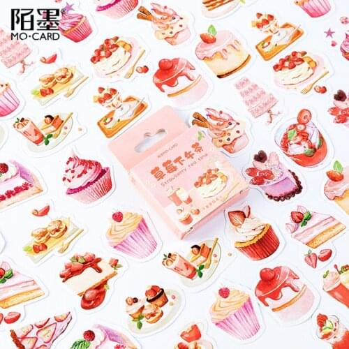 Mo. Card strawberry afternoon tea mini paper diary sticker Scrapbooking Decoration label 45 psc/pack wholesale