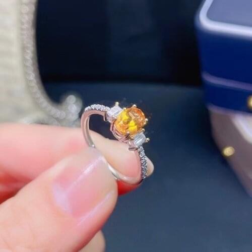 Fashion Silver Crystal Ring for Engagement 5mm*7mm Natural Citrine Ring Sterling Silver Gemstone