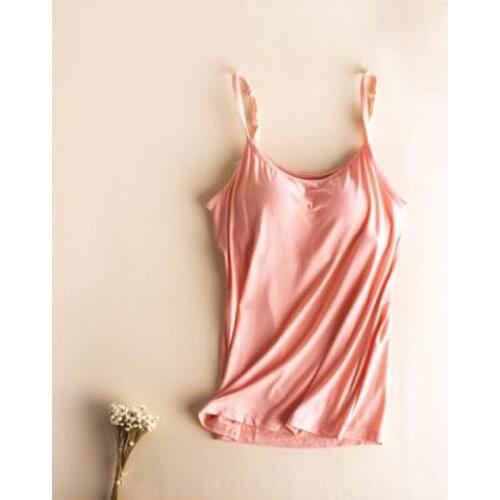 Padded Bra Tank Top Women Modal Spaghetti Solid Camis Top Vest Female Camisole Seamless Bra Casual Broadcloth Regular
