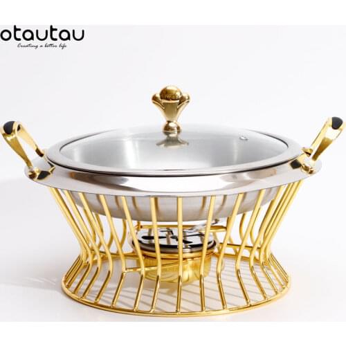 24cm Stainless Steel Hotpot Set Mini Hotpot Pot Holder Tempered Glass Lid Gold Silver Chafing Dish Buffet Pan Food Tray Warmer