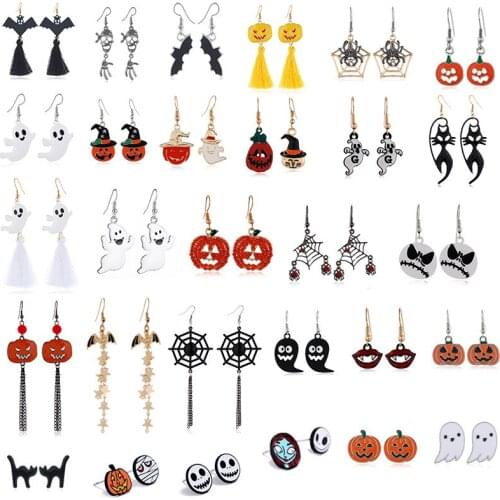 2021 New Halloween Bat Tassel Pendants Earrings for Women Female Girls Unusual Cool Pumpkin Skeleton Spider Web Earring Jewelry