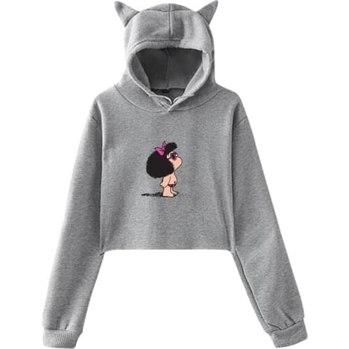 2021 new Cute Cat Ears women fashion short Mafalda style hoodie cute sexy jumper hoodie Leisure Student Female Hoodies